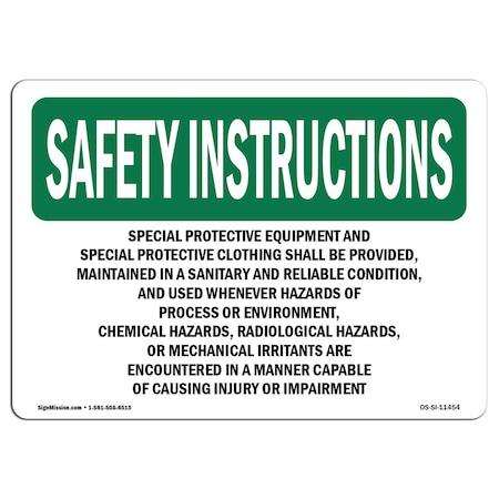 OSHA SAFETY INSTRUCTIONS Sign, Special Protective Equipment And Special, 5in X 3.5in Decal, 10PK